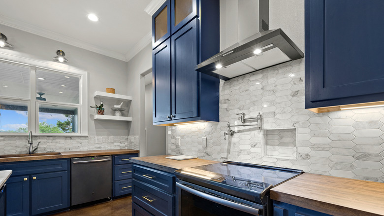 Blue kitchen cabinets in modern kitchen