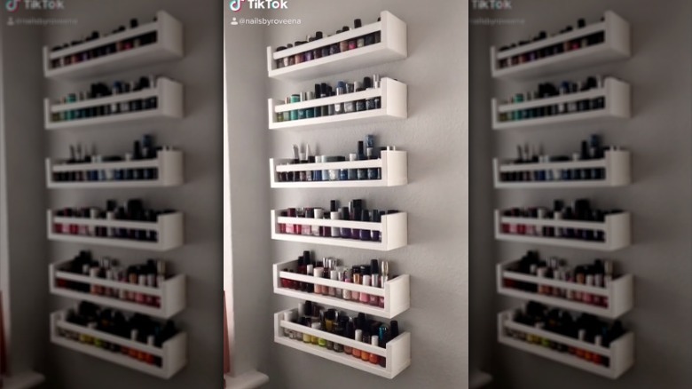 TikToker making homemade nail polish shelves
