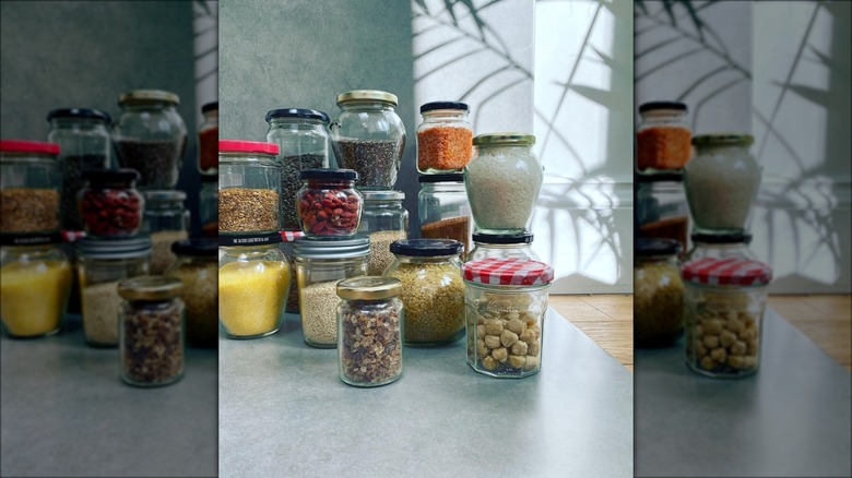 dry goods in glass jars