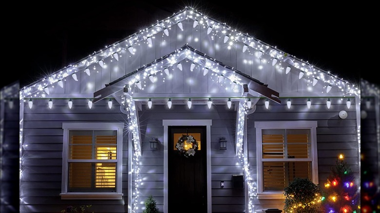 white Christmas lights on house