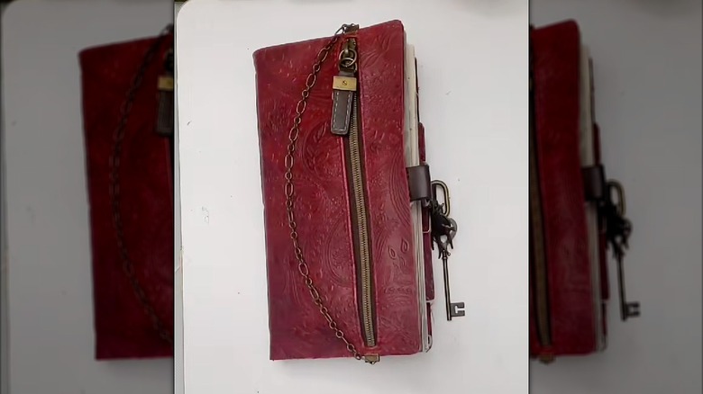 Leather journal cover made from a handbag