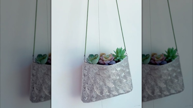 Beaded handbag with succulents inside