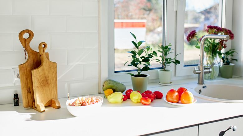 Fruits and vegetables on a kitchen counter