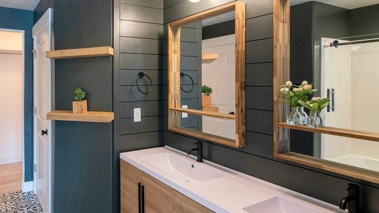 floating shelves in bathroom