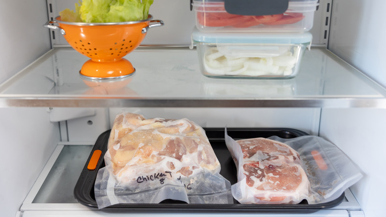 Defrosting food in fridge