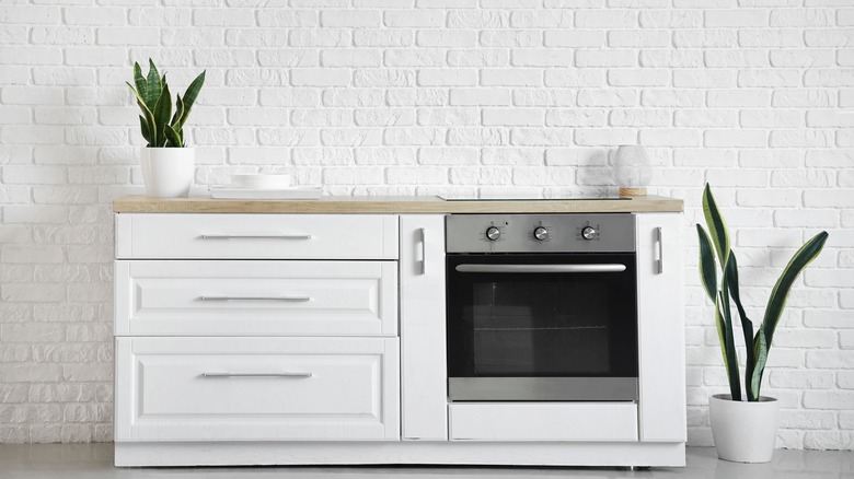 White oven in white kitchen