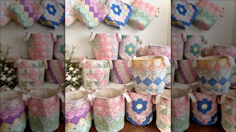 colorful quilted fabric baskets