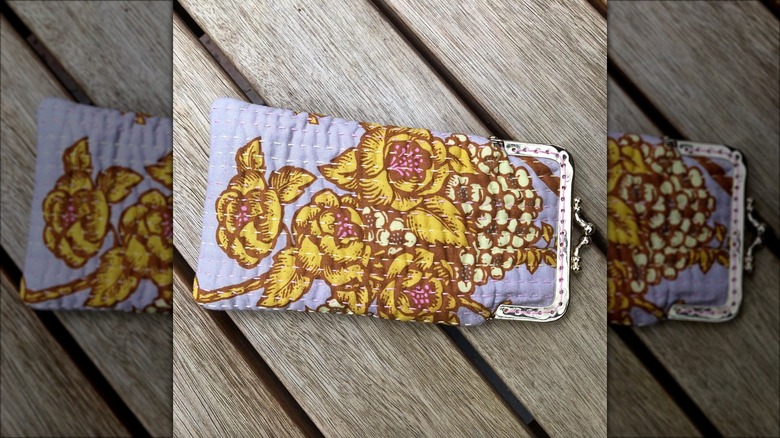 purple quilted fabric glasses case