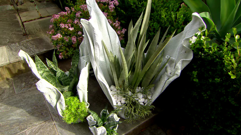 towel planters in garden