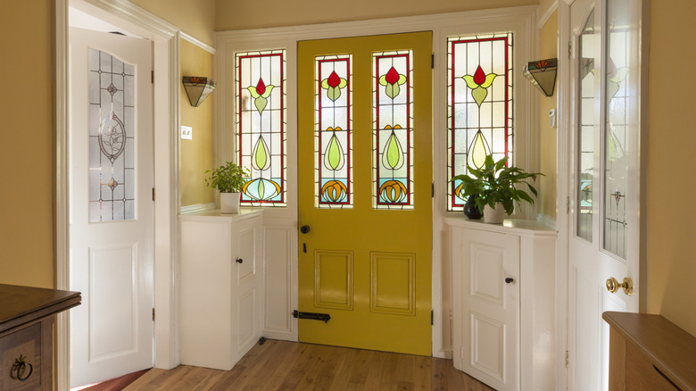 stained glass on front door and windows