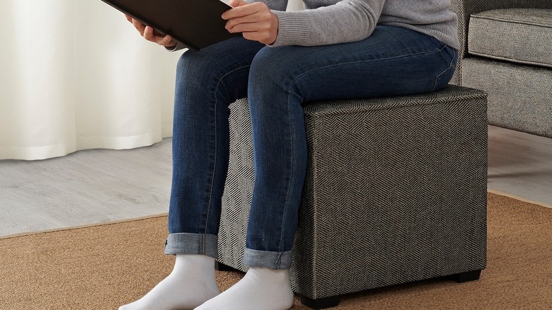 Grey cube ottoman 