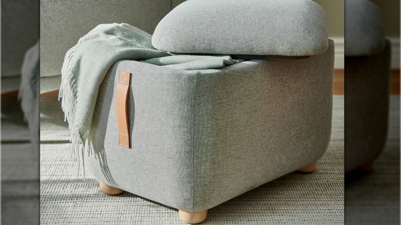 Small gray storage ottoman 