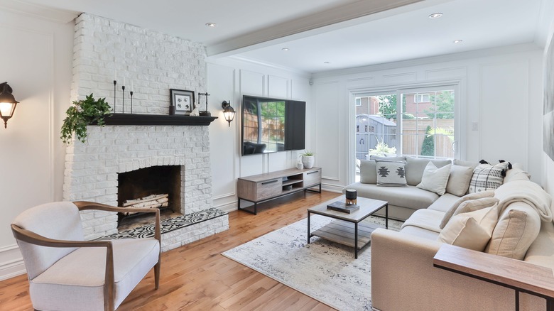 White wainscotting living room