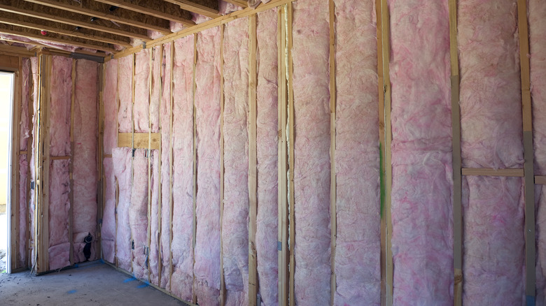 exposed insulation in a wall