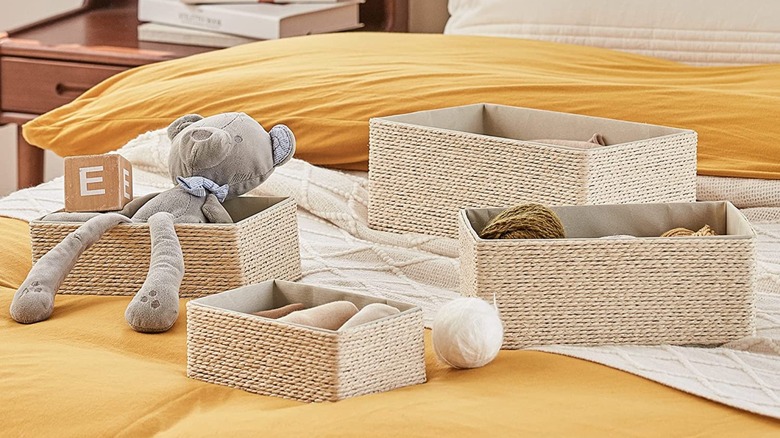 Beige storage baskets