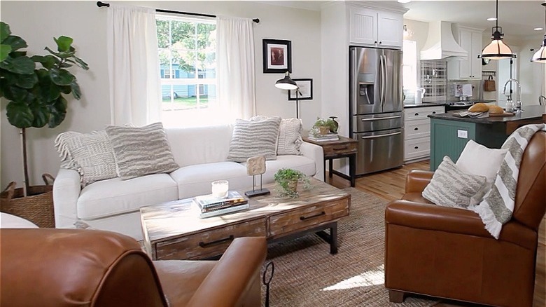 Brown and white living room