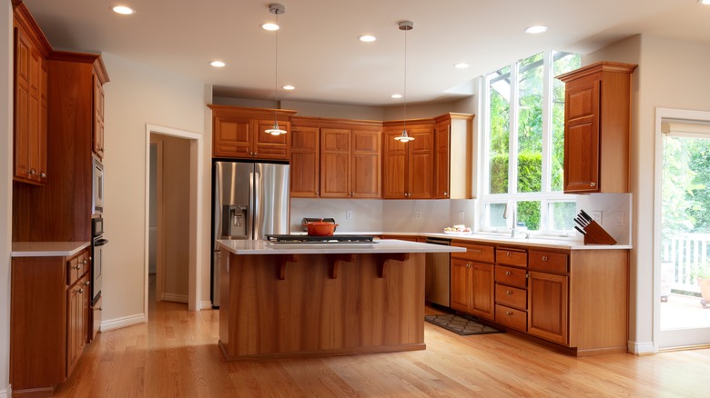 kitchen with stained cabinets