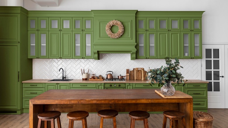 green cabinets