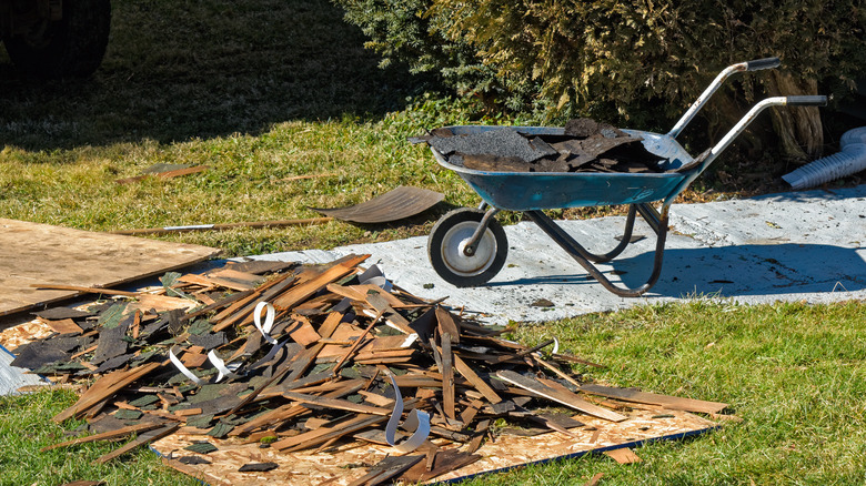 old shingles and boards on yard