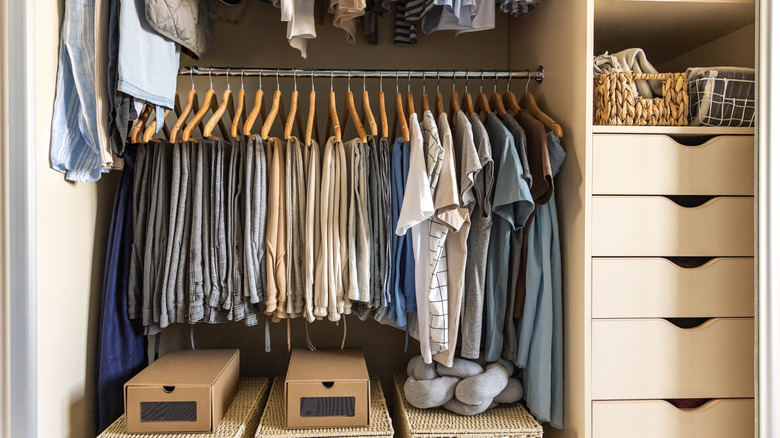 An organized walk-in closet in a home