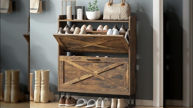 rustic wooden shoe cabinet 