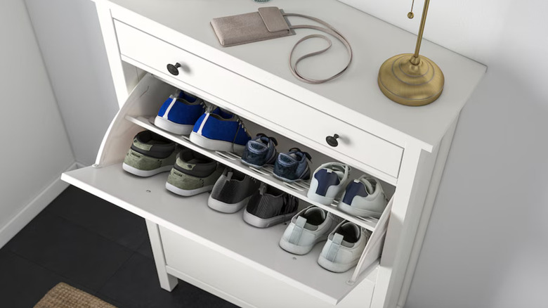 white shoe cabinet with top drawer