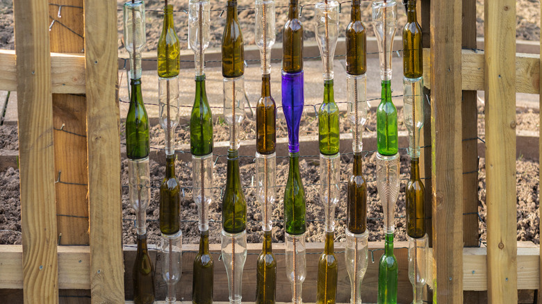 multicolored wine bottle fence