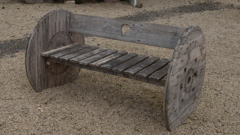 wooden cable spool bench