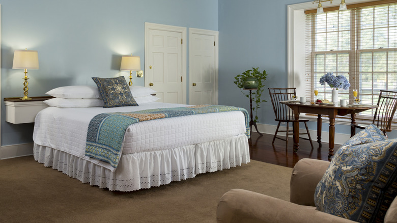 bedroom with pale blue walls