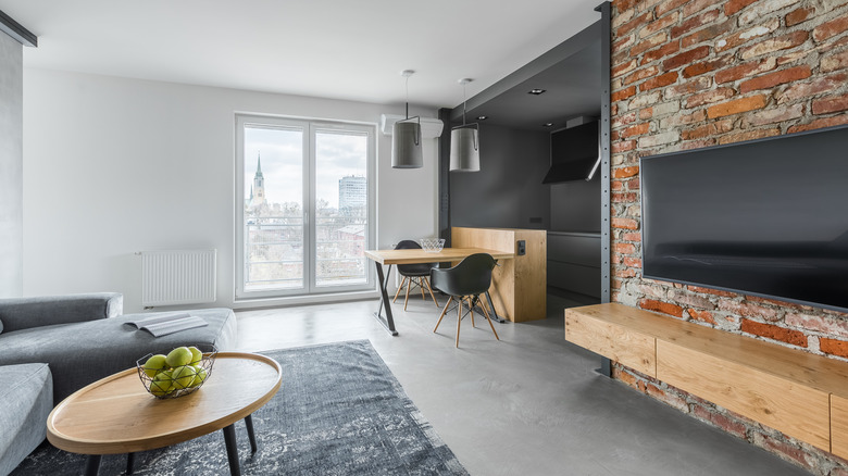 exposed brick wall in room