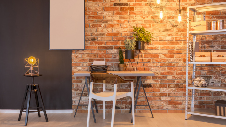 rustic room with exposed brick