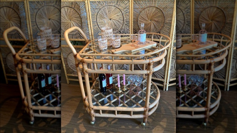 Rattan bar cart