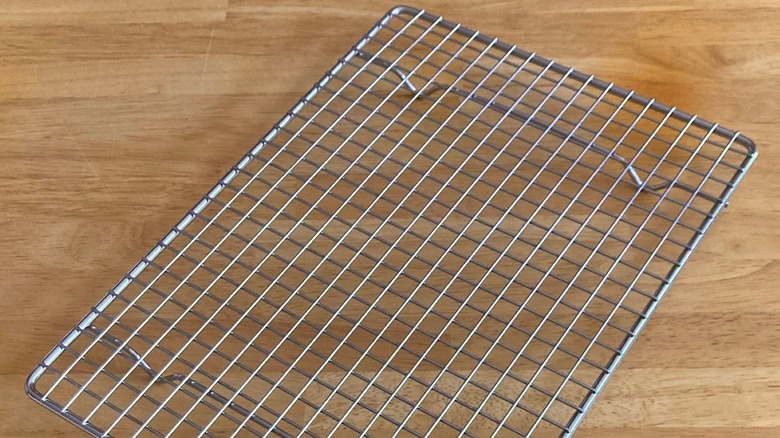 cooling rack against wooden counter