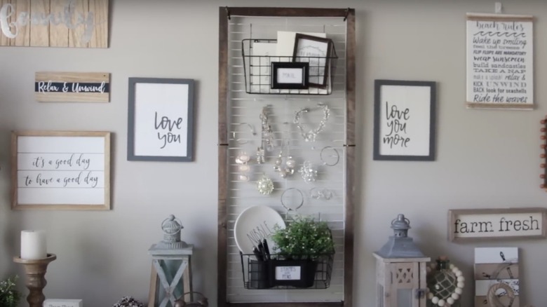 jewelry hanging on wire rack