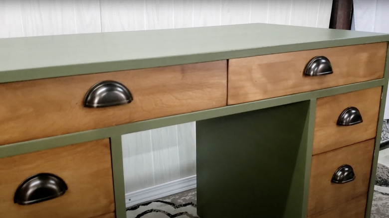 walnut and green desk renovation