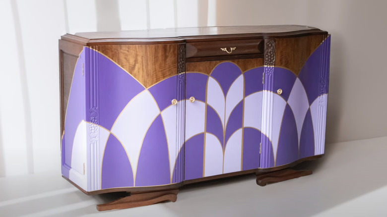 stained wood and purple dresser