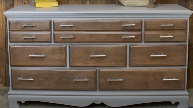 walnut and gray large dresser