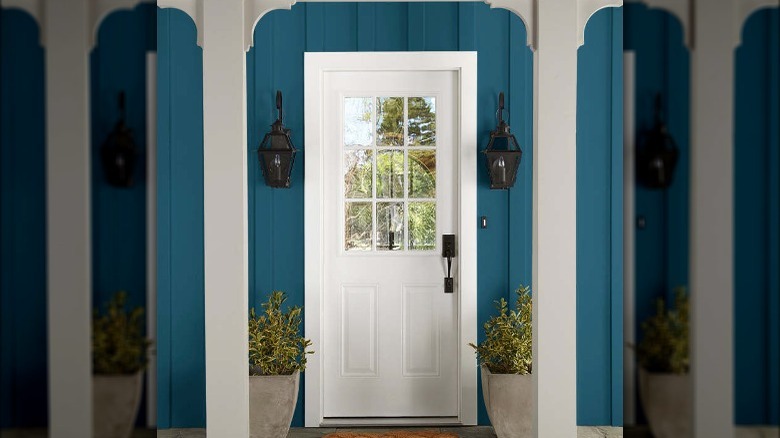 blue paint frames white door