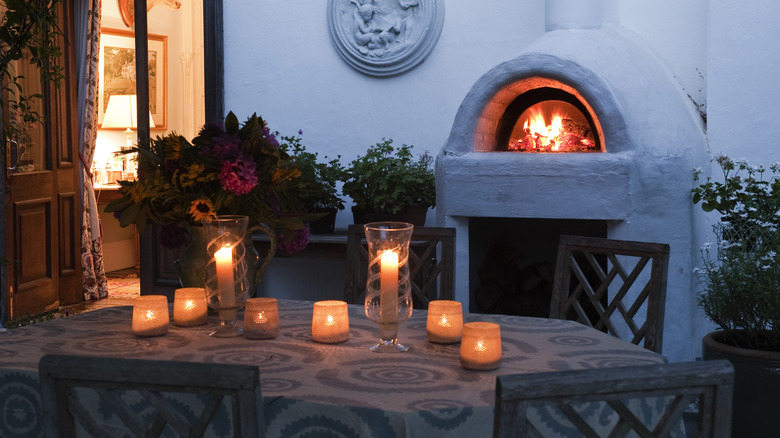 candles on outdoor table