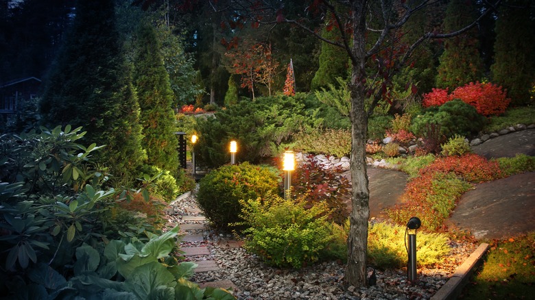 lights along garden path