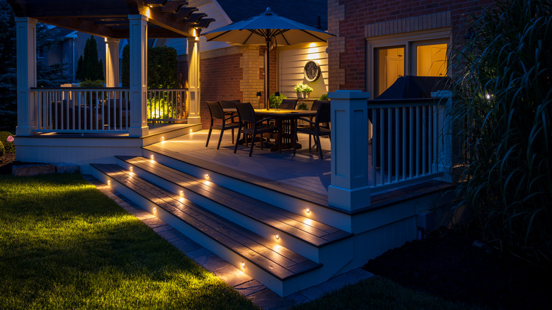 lights under stairs on patio