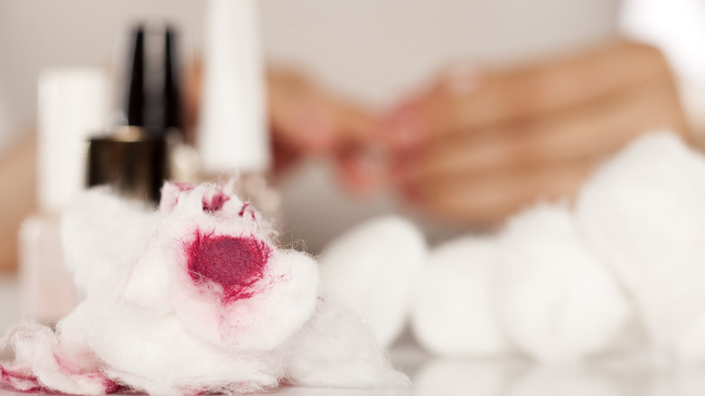 Cotton ball with nail polish