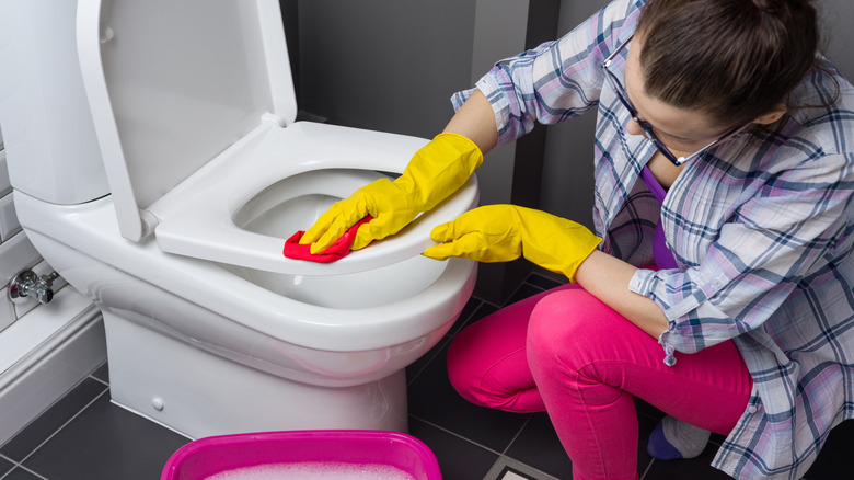 Person cleaning a toilet