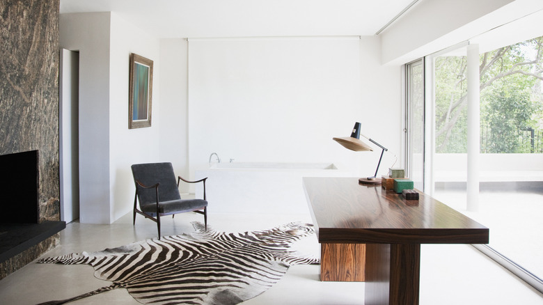 office with zebra rug