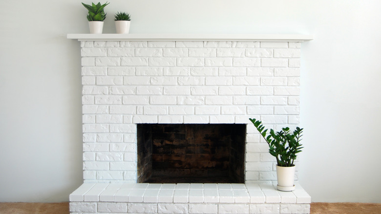 painted brick fireplace