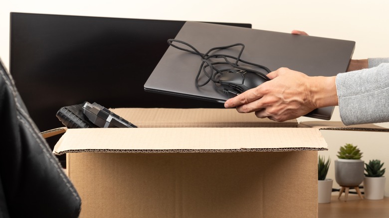 putting electronics in cardboard box