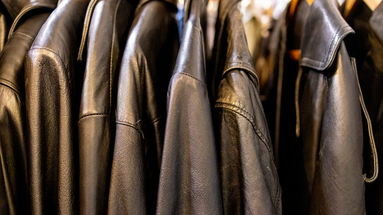 black leather jackets in closet