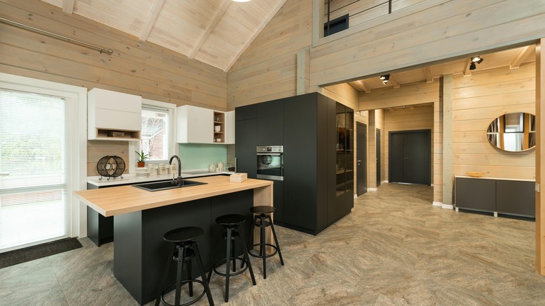 Kitchen with wood paneling