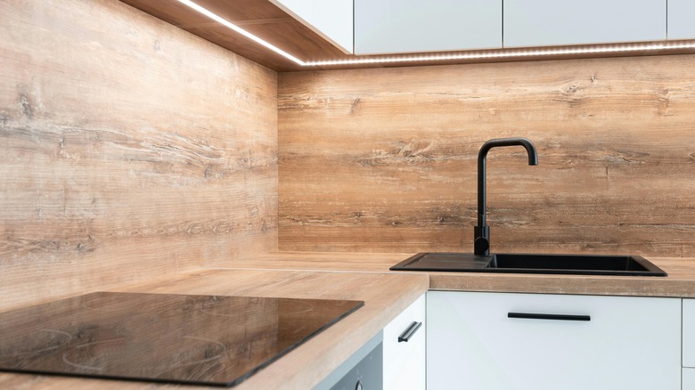 Wooden counter and backsplash