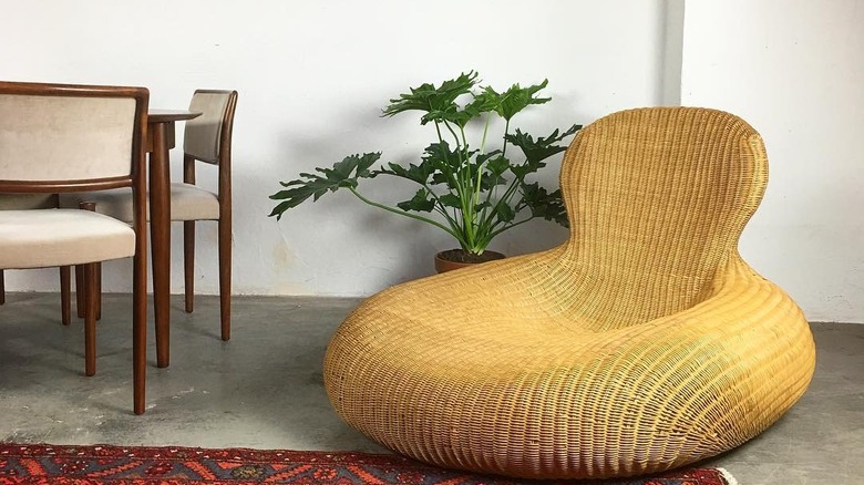 Large rattan IKEA chair in living room